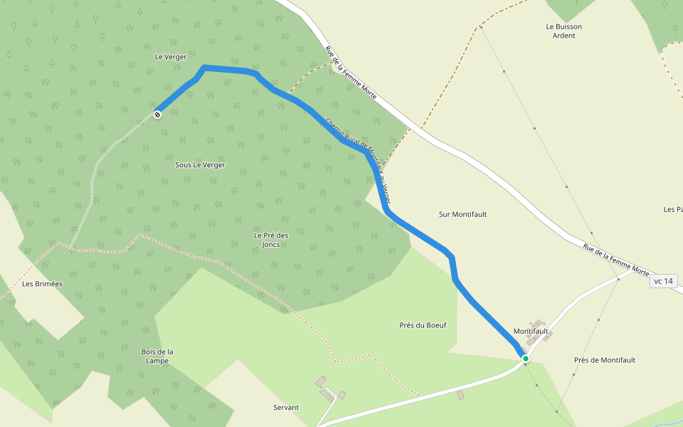 Chemin Rural de Montifaut au Verger walking route map in Chevannes