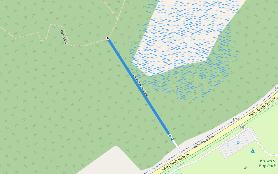 Jones Creek Trails walking route map in Mallorytown
