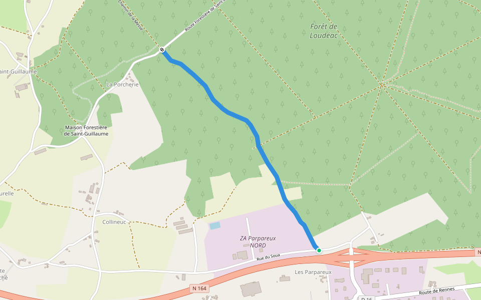 Chemin de la Messe walking route map in Loudéac