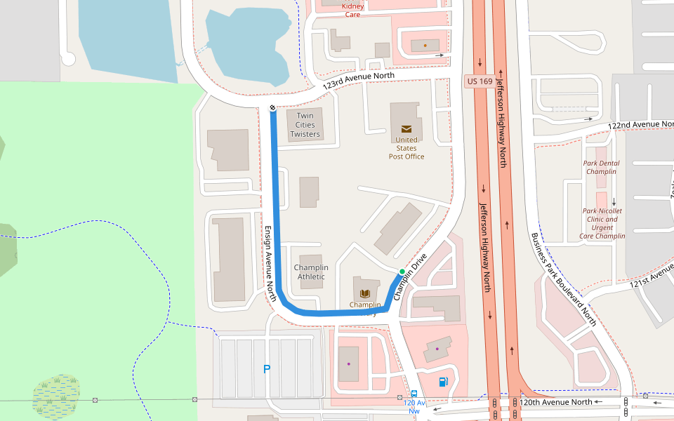 Hennepin County Library path walking route map in Champlin