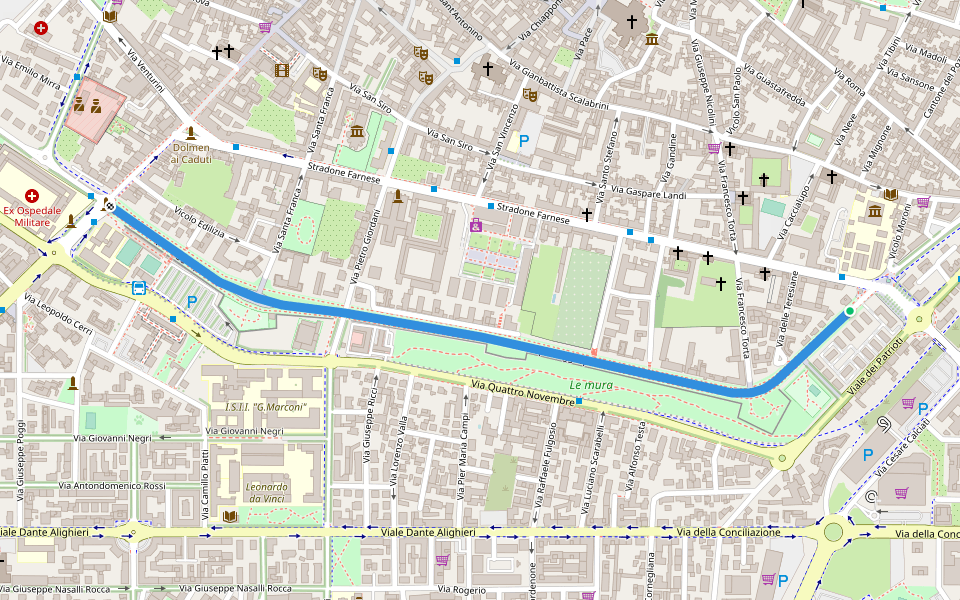 Viale passeggio pubblico walking route map in Piacenza