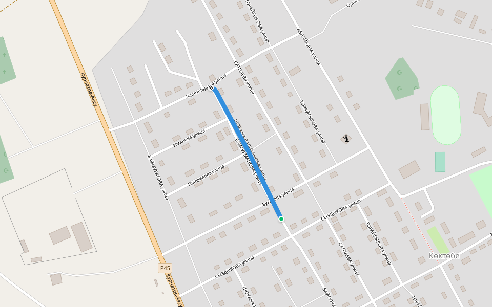 ШОКАНА ВАЛИХАНОВА улица walking route map in Bayanaul