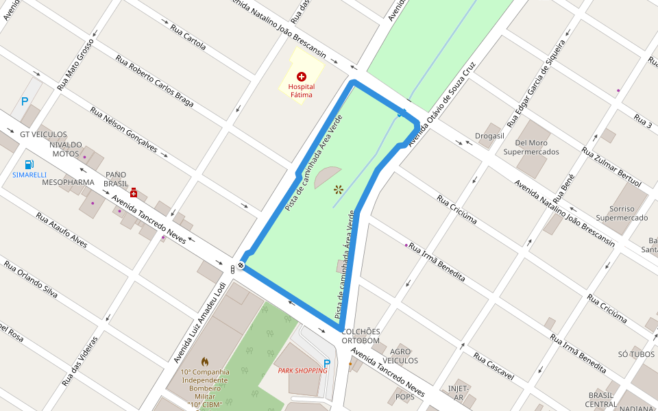 Pista de caminhada Área Verde walking route map in Sorriso