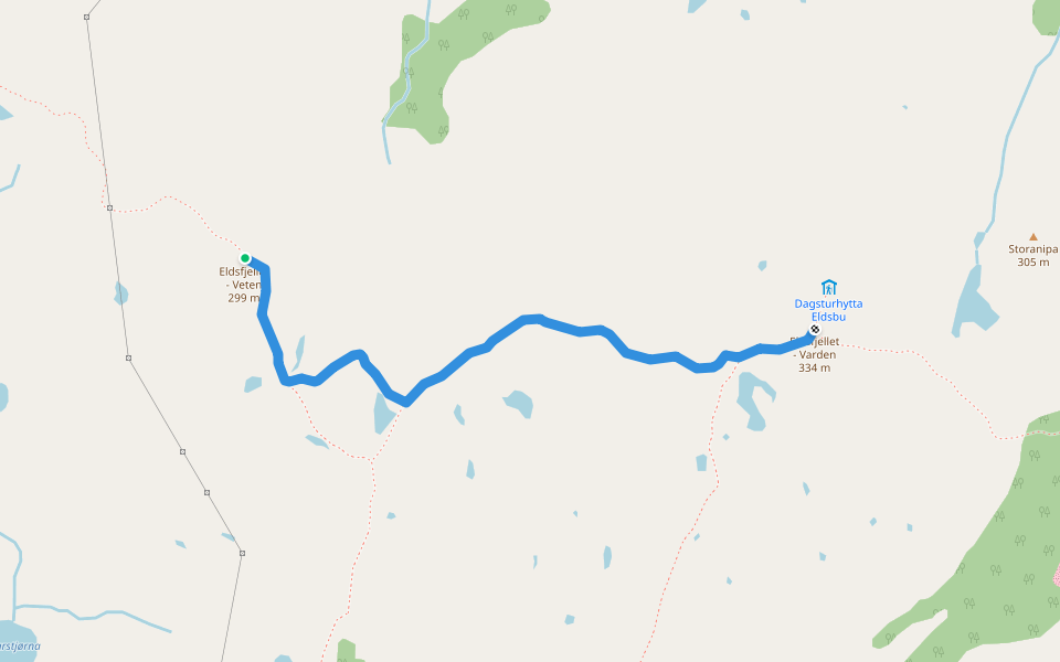 Eldsfjellet - Veten walking route map in Skurtveit