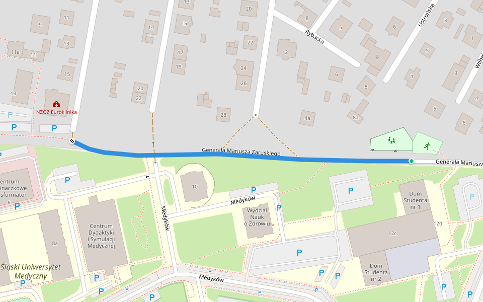 Generała Mariusza Zaruskiego walking route map in Katowice