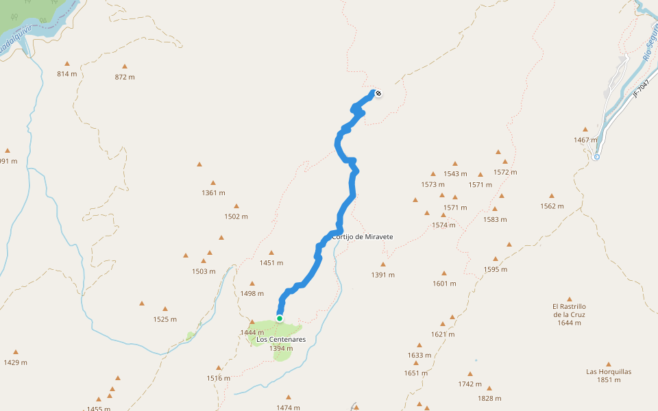 Miravete walking route map in Los Centenares