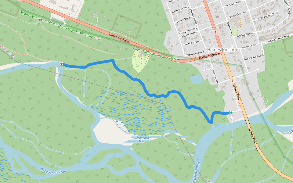 Dezedeash River Trail walking route map in Haines Junction