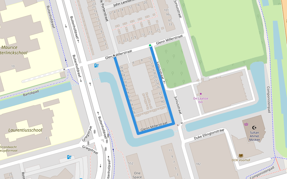 Glenn Millerstraat walking route map in Delft