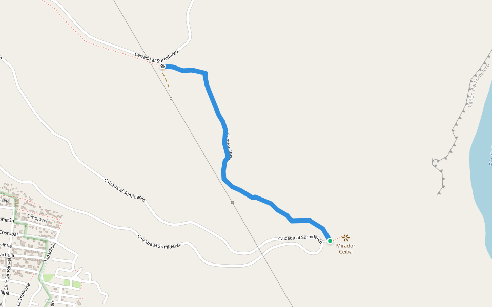 Camino Viejo walking route map in Tuxtla Gutiérrez