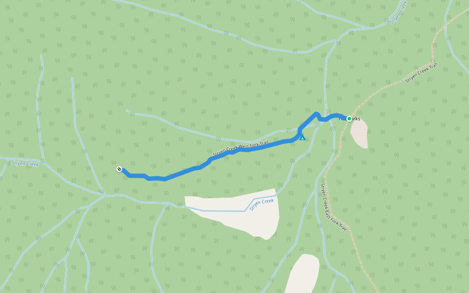 Stryen Creek West Fork Trail walking route map in Lytton