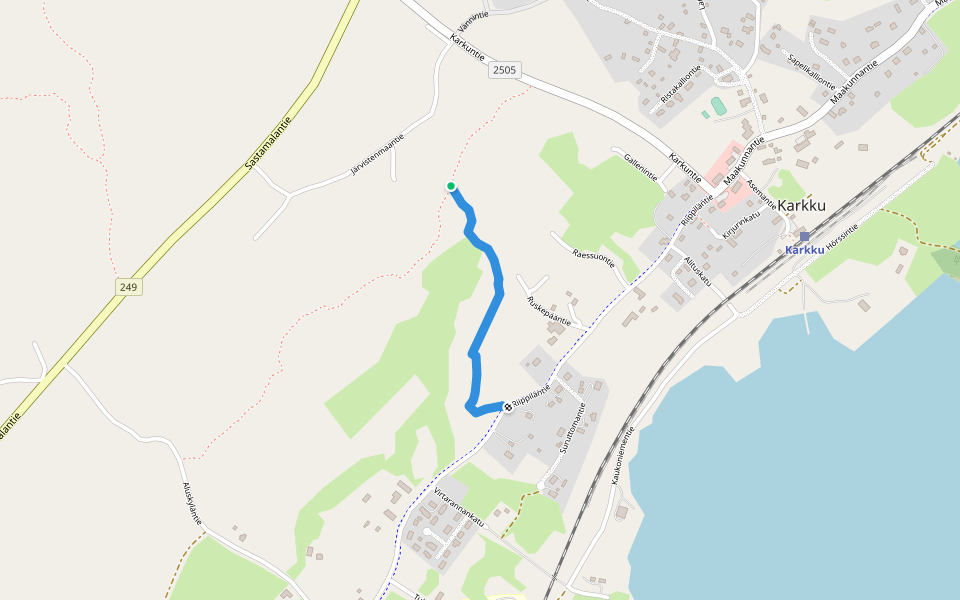 Polku Yhdystieltä Riippiläntielle walking route map in Karkku