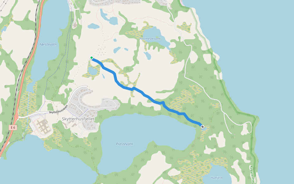 Skytterhusfjellet-Prestevann Øst walking route map in Kirkenes