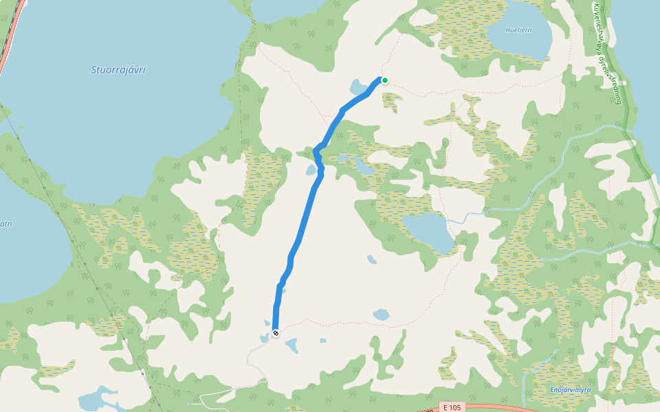 Verigas-Huehøgda walking route map in Neiden