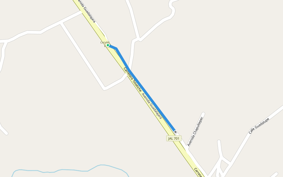 Avenida Guadalajara walking route map in Totatiche