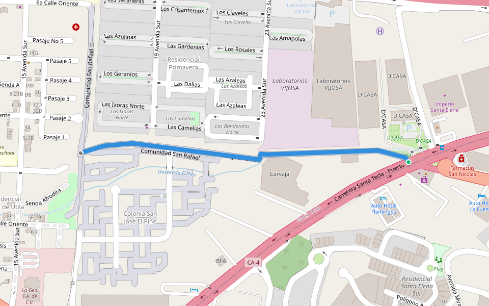 Pasaje La Línea walking route map in Santa Tecla