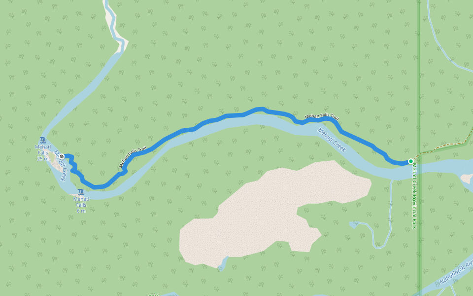 Mehatl Falls Trail walking route map in Lytton