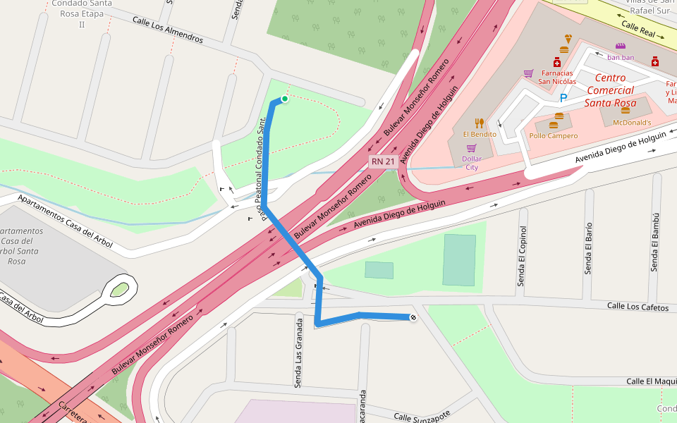 Paso Peatonal Condado Santa Rosa walking route map in Santa Tecla