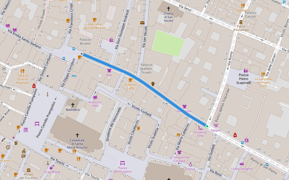 Via Emilia a San Pietro walking route map in Reggio Emilia