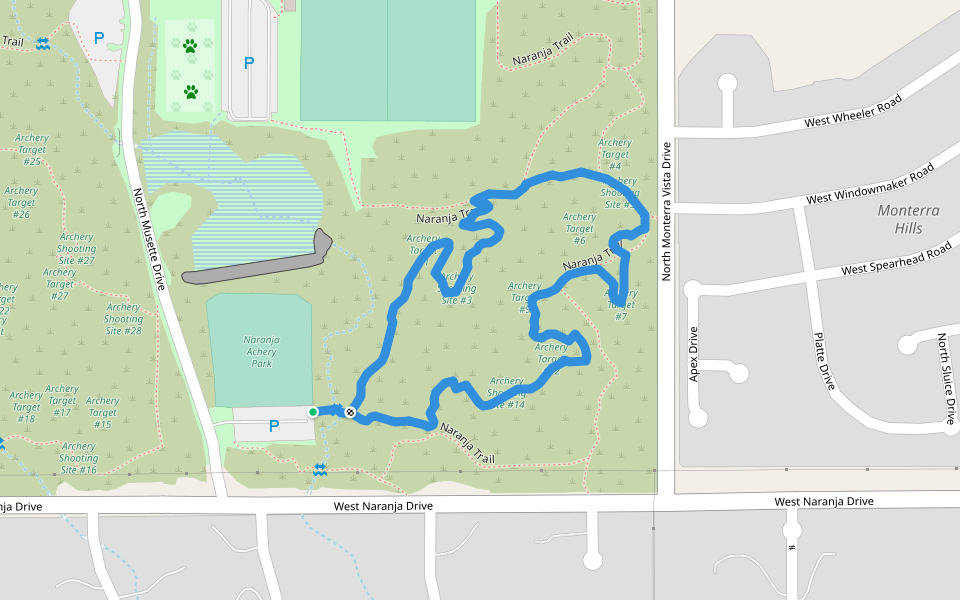 Naranja East Archery Course walking route map in Oro Valley
