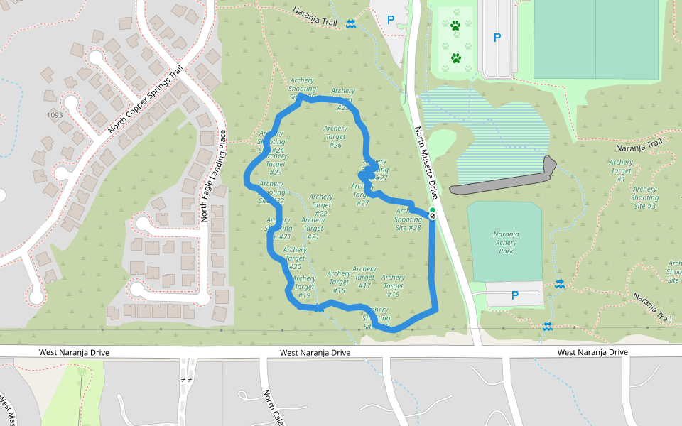 Naranja West Archery Course walking route map in Oro Valley
