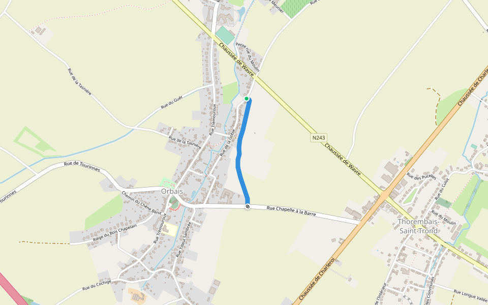 Chemin n°1 de la Chapelle Sainte Barbe walking route map in Perwez