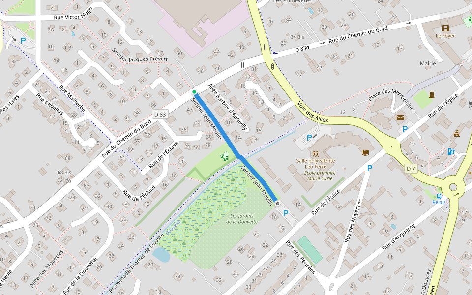 Sentier Jean Moulin walking route map in Douvres-la-Délivrande
