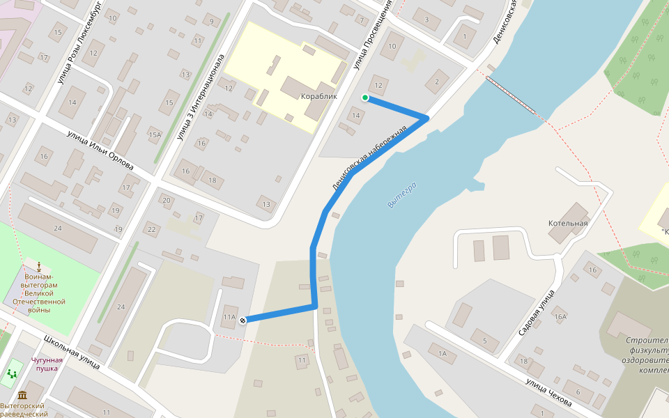 Денисовская набережная walking route map in Vytegra
