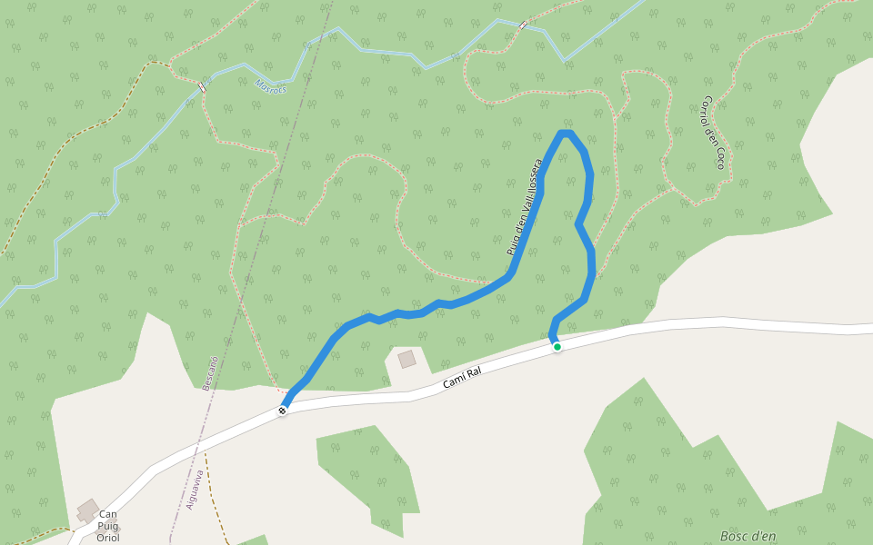 Puig d'en Vall-llossera walking route map in Aiguaviva