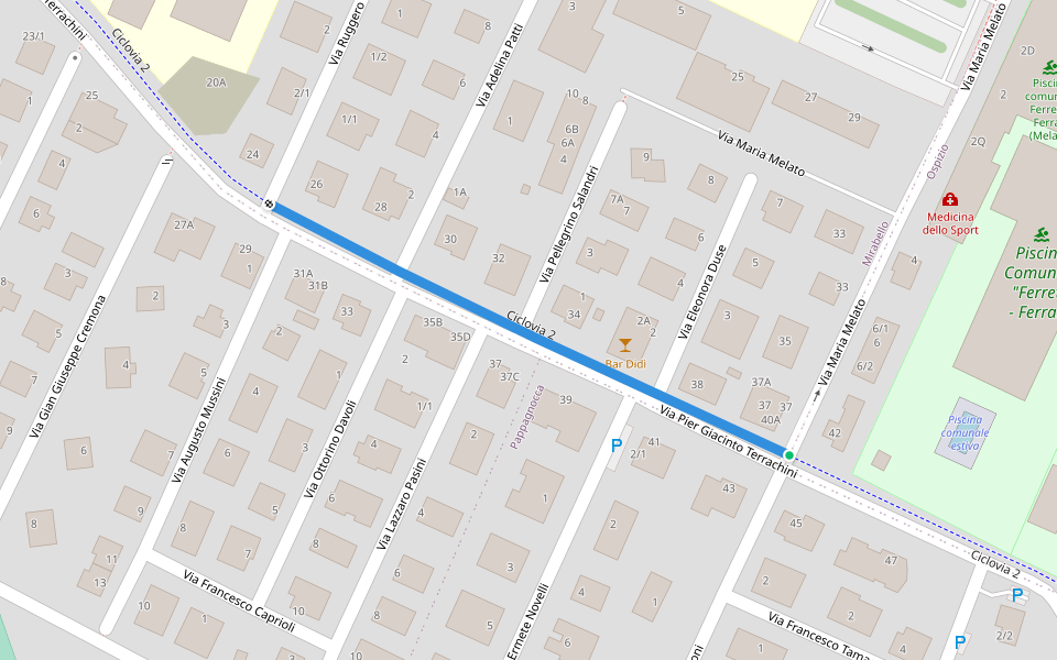Ciclovia 2 walking route map in Reggio Emilia