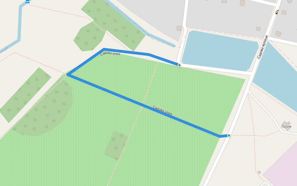 Садова алея walking route map in Toporyshche
