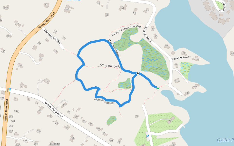 Main Trail (blue) walking route map in Falmouth