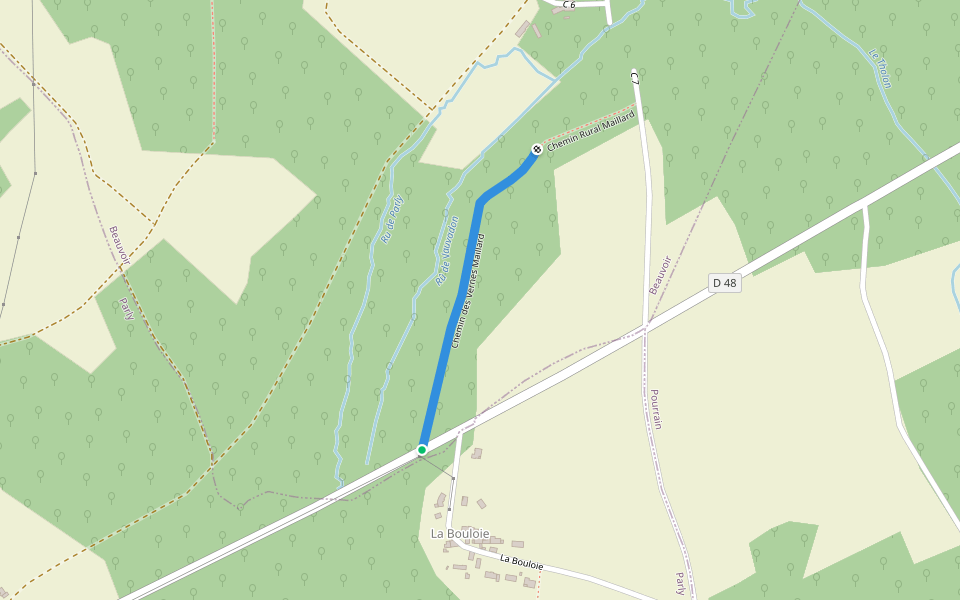 Chemin des Vernes Maillard walking route map in Parly