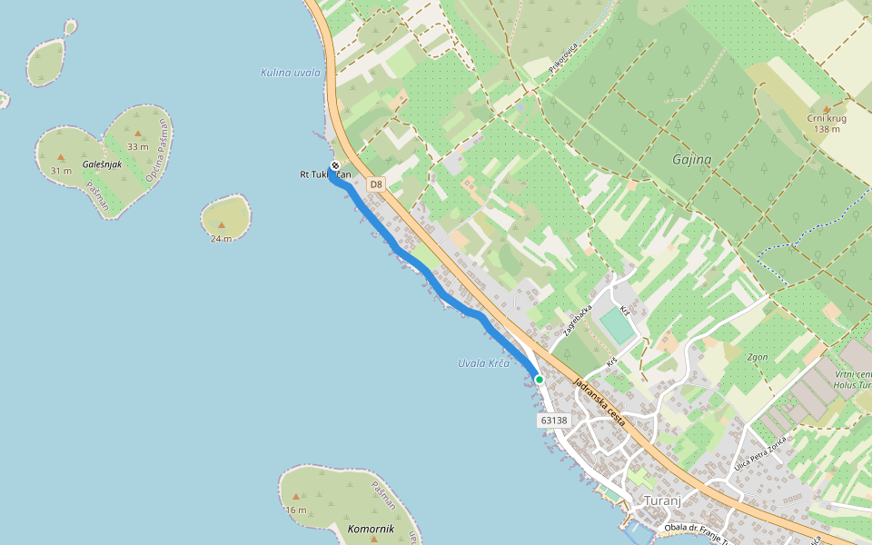 Šetnica Danijela Mandića walking route map in Turanj