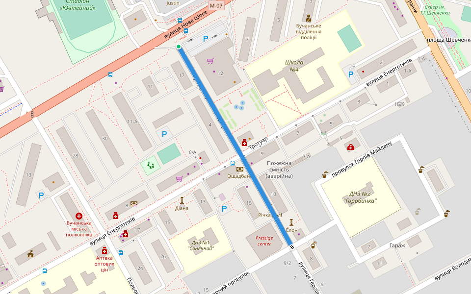 Героїв Майдану вулиця walking route map in Bucha