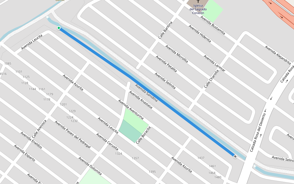 Avenida Sanidina walking route map in Mexicali