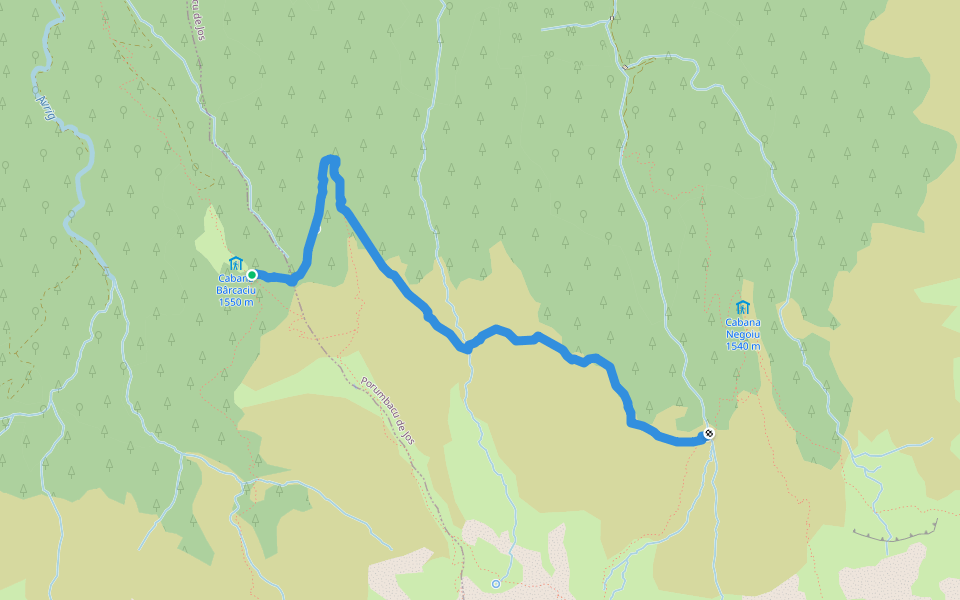 Cabana Barcaciu - valea Serbota - Cabana Negoiu walking route map in Mârșa