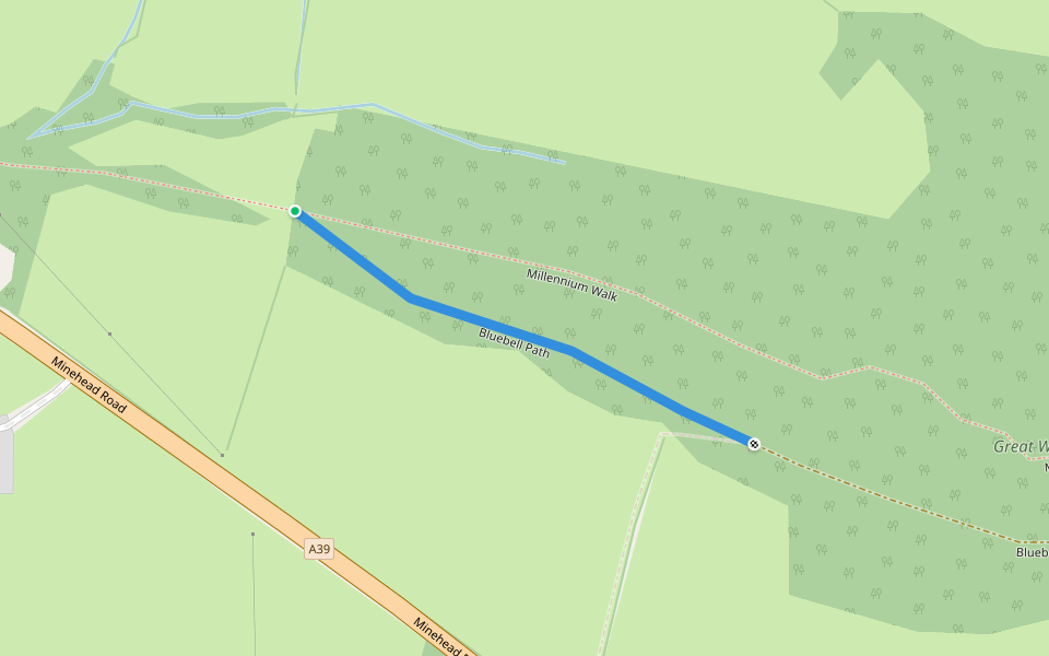 Bluebell Path walking route map in Holnicote