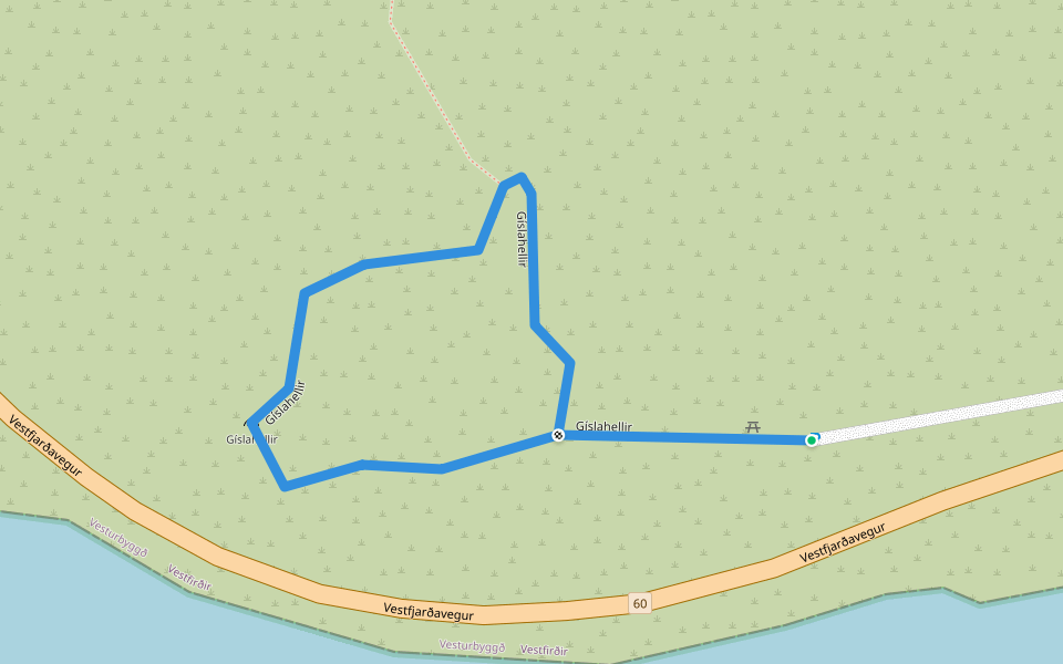 Gíslahellir walking route map in Flókalundur