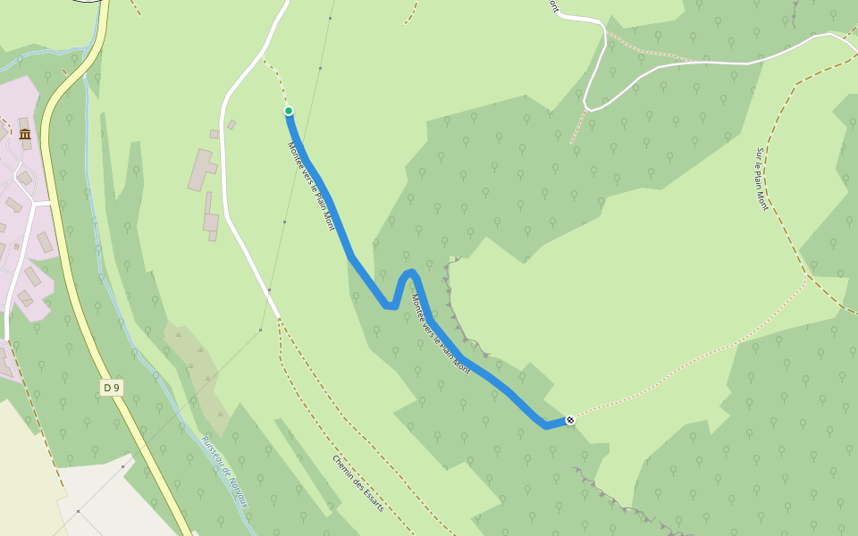 Montée vers le Plain Mont walking route map in Cléron
