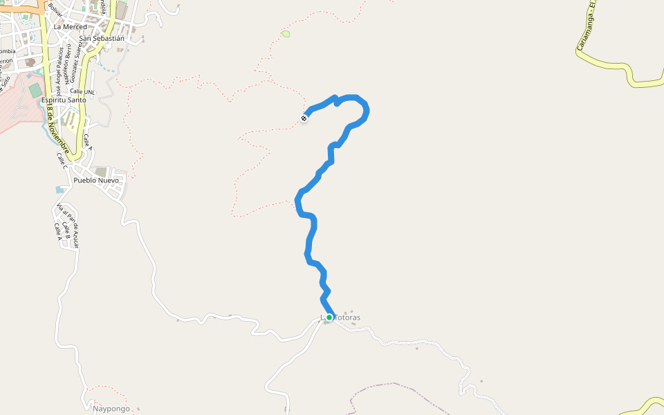 Sendero Cerro El Yeso walking route map in Cariamanga