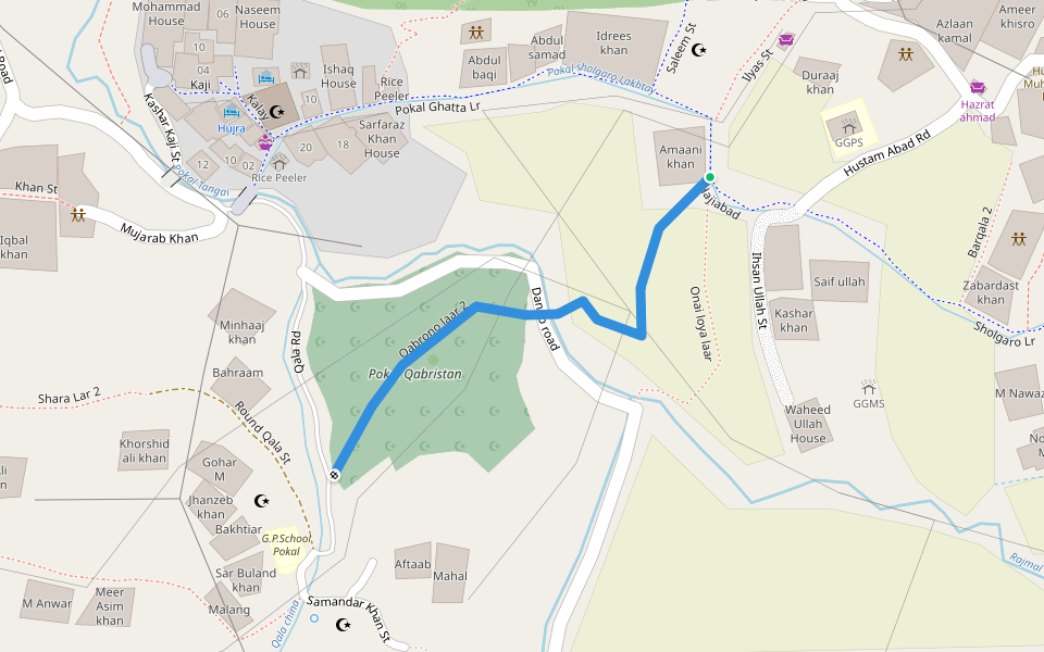 Qabrono laar 2 walking route map in Pokal