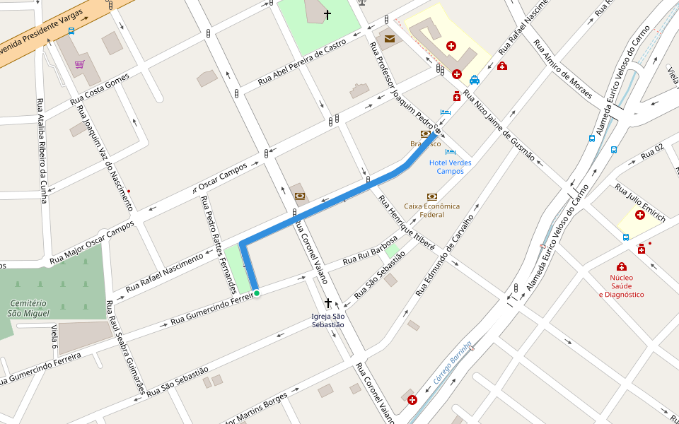 Calçadão walking route map in Rio Verde