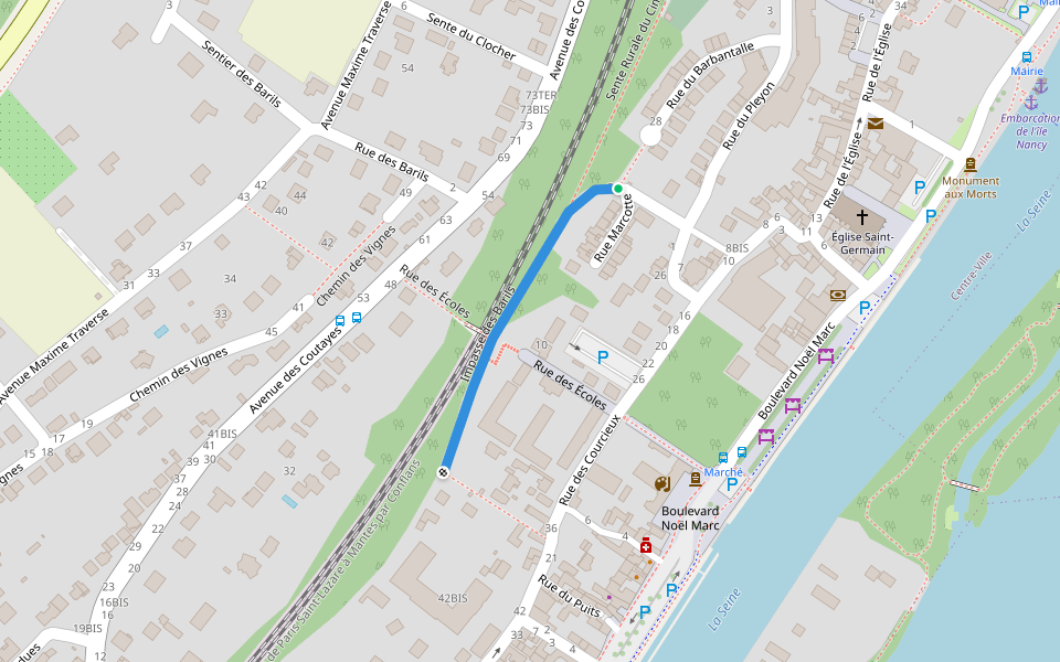 Impasse des Barils walking route map in Andrésy