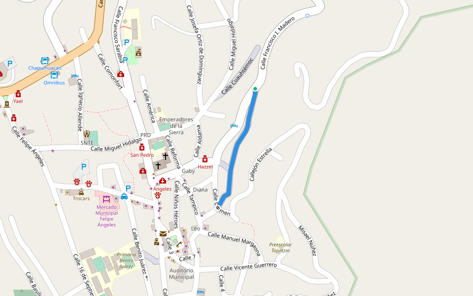 Calle Leona Vicario walking route map in Chapulhuacán