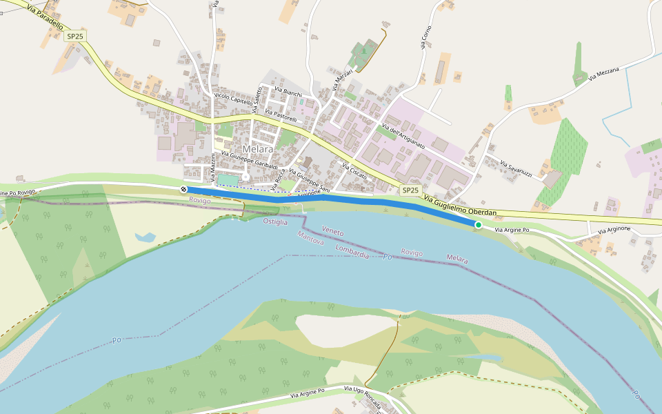 Via Argine Po walking route map in Melara
