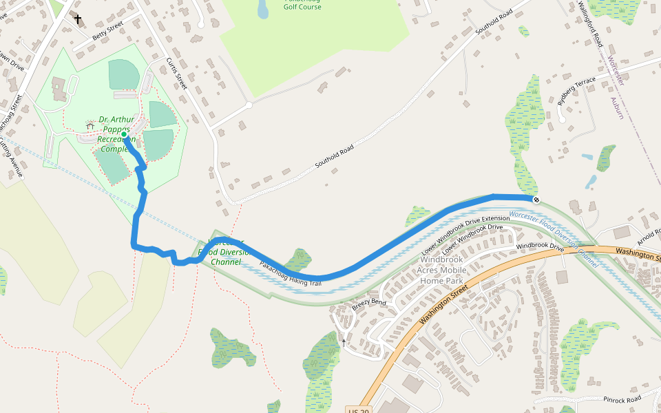 Pakachoag Hiking Trail walking route map in Auburn