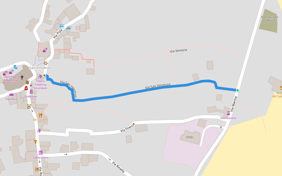 Via San Vincenzo walking route map in Stromboli