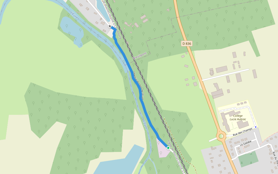 Chemin le Long de l'Eure walking route map in Bueil