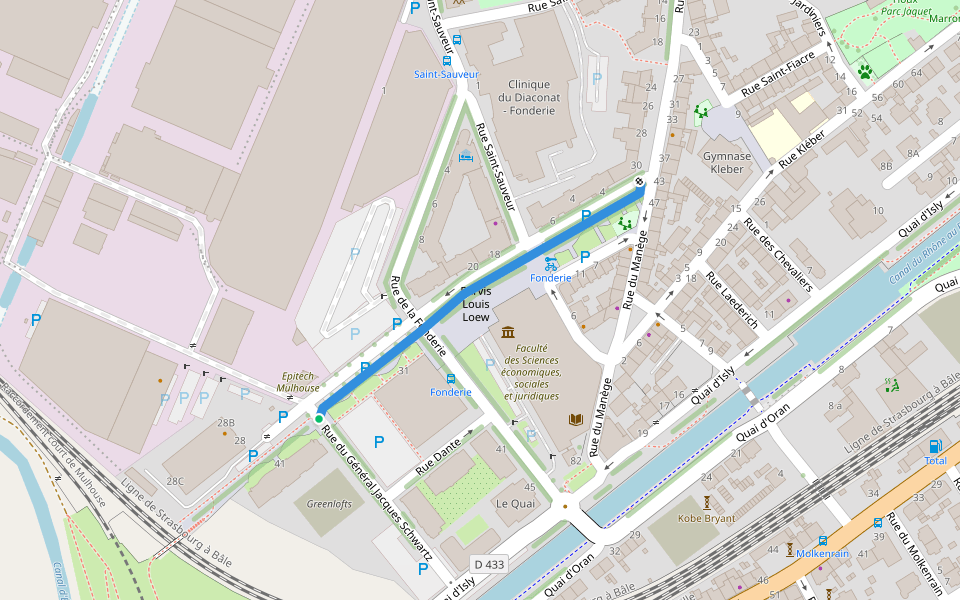 Allée Roger Imbery walking route map in Mulhouse
