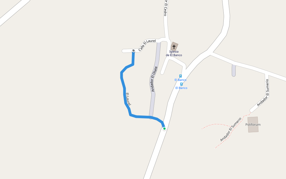 El Laurel walking route map in El Banco
